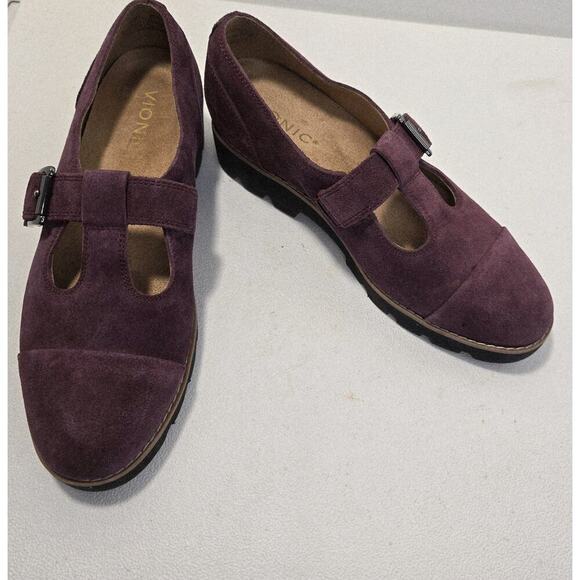 VIONIC Carmen Mary Jane Loafer Shoes Size 6 Wine Suede Comfort T Strap - Picture 3 of 7